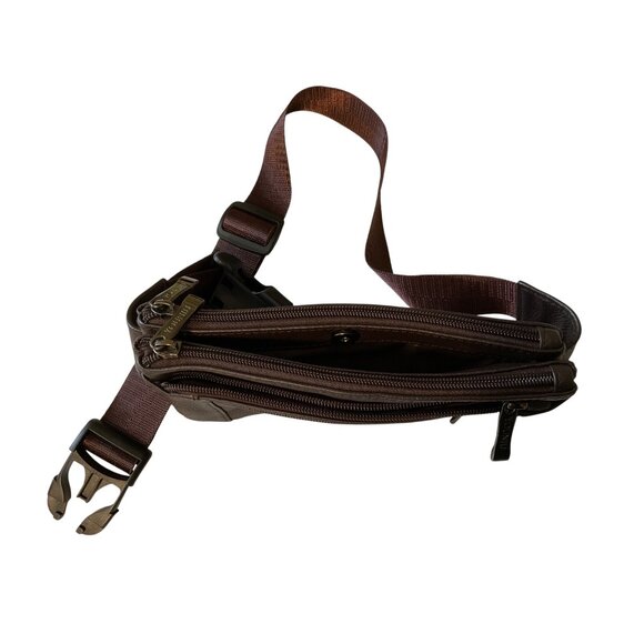 Brown Leather Waist Bag W/ Adjustable Strap & Multiple Zipper Pockets For Hands- - Picture 2 of 4